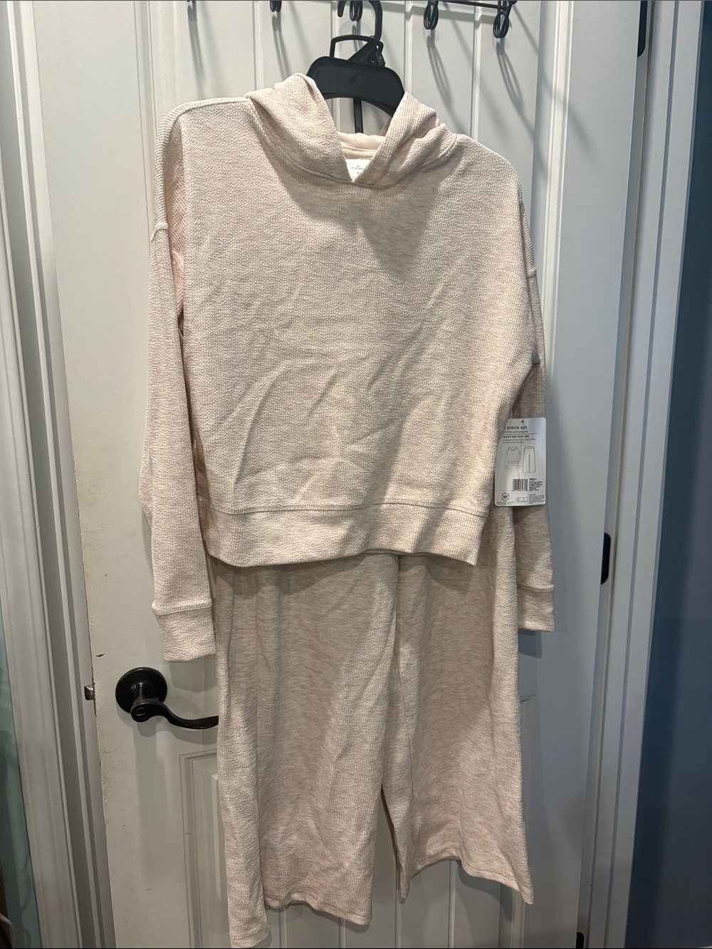 Jockey cream colored Soft Lounge Two-Piece hoodie gaucho wavy ribbed small NWT